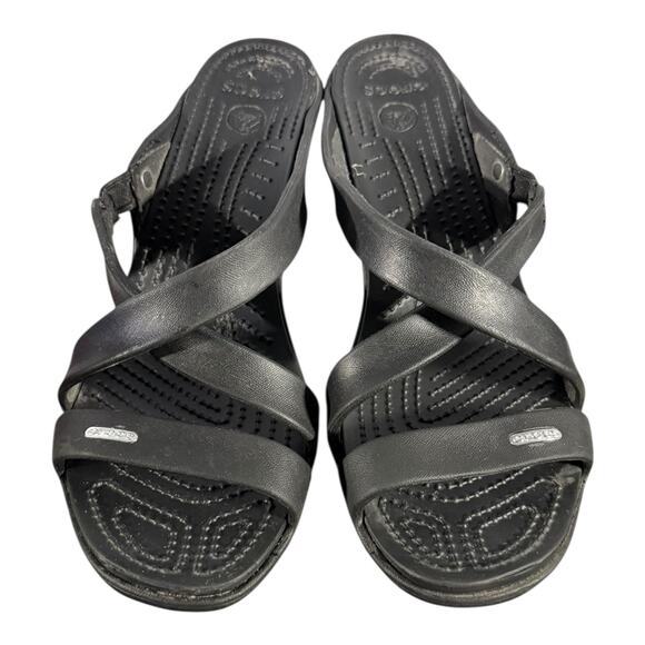 Crocs Women’s Heeled Sandals Black Croslite Comfort Slip-On W11 - Picture 3 of 8